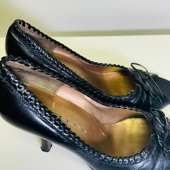 BELLINI SIZE 7 Black PATENT LEATHER OPEN TOE TRIM BOW DETAIL STITCHING PLEATED - Picture 3 of 7